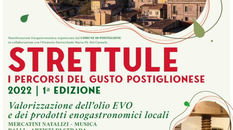 <strong>Postiglione (Sa). Dal 16 al 18 dicembre: “Strettule, i percorsi del gusto Postiglionese”</strong>